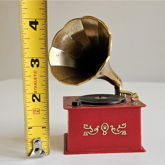 Vintage Gramophone Style Music Box Made in Germany Red & Gold Wind-Up Works - Picture 11 of 12